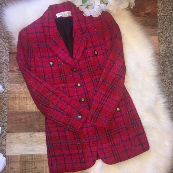 Jones New York Tweed Blazer Pink Plaid 6 - Picture 3 of 8
